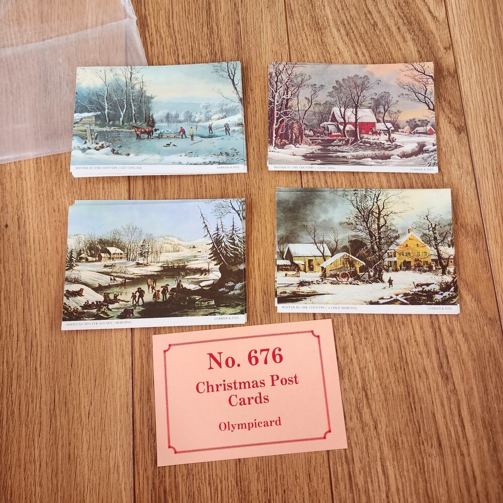 Vtg Currier and Ives Winter in the country scenes Christmas post cards set of 40